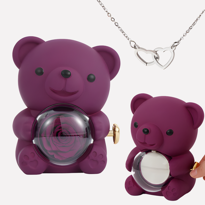 Engraved Heart Necklace with Keepsake Bear