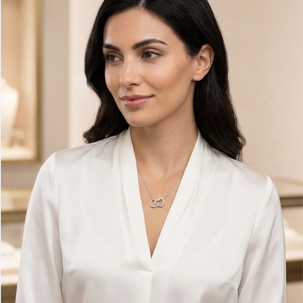 For Granddaughter – Interlocking Hearts Necklace (Love, Grandma)