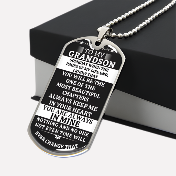 For Grandson – Always Keep Me in Your Heart Dog Tag Necklace