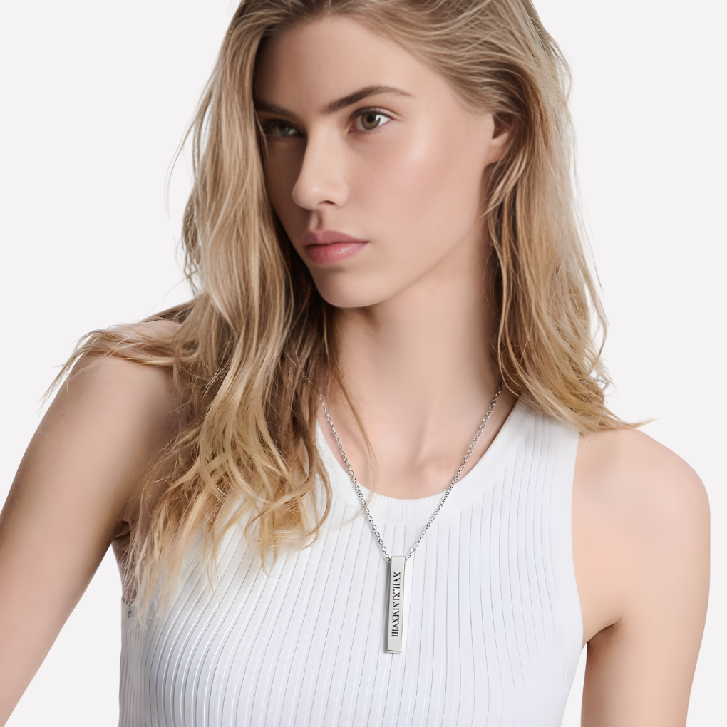 Engraved Roman Numerals Pendant Chain