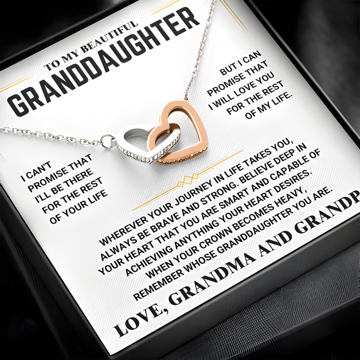 For Granddaughter – Interlocking Hearts Necklace (Love, Grandma and Grandpa)
