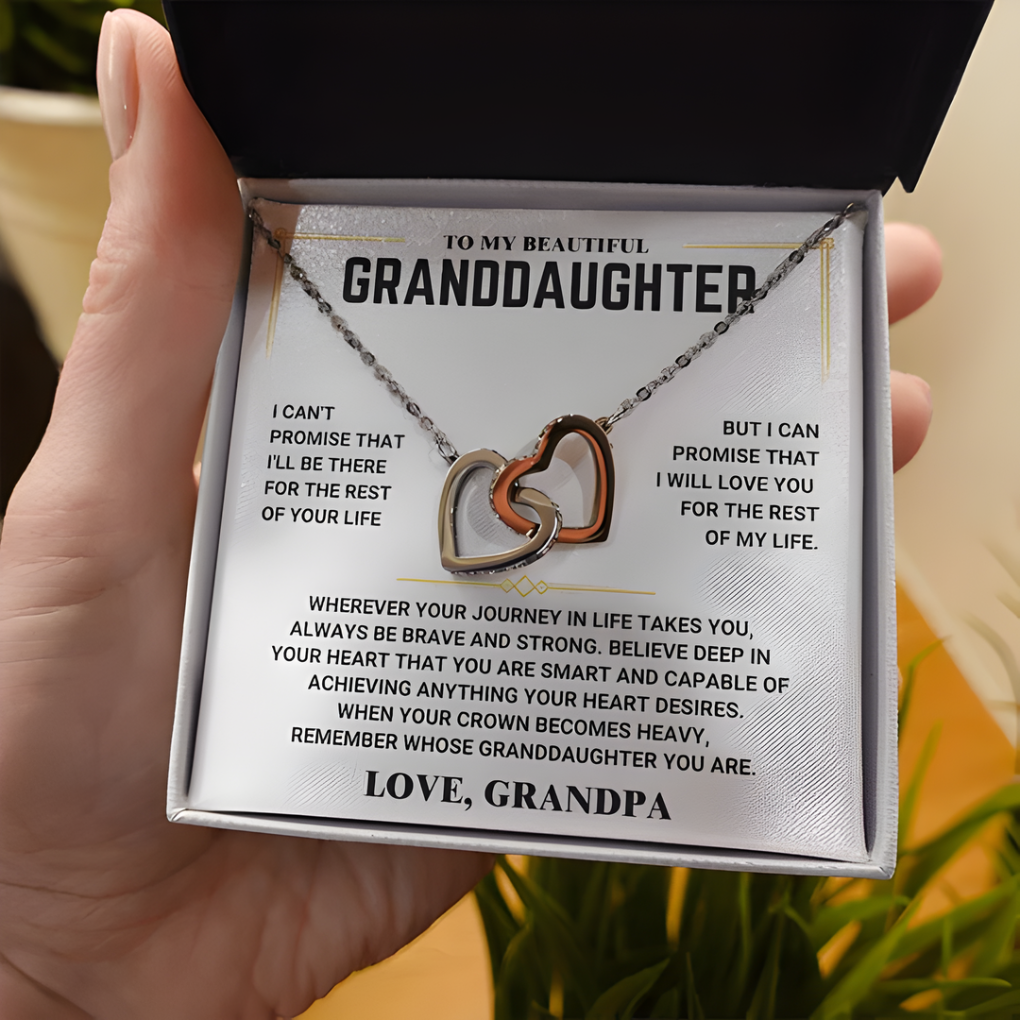 For Granddaughter – Interlocking Hearts Necklace (Love, Grandpa)