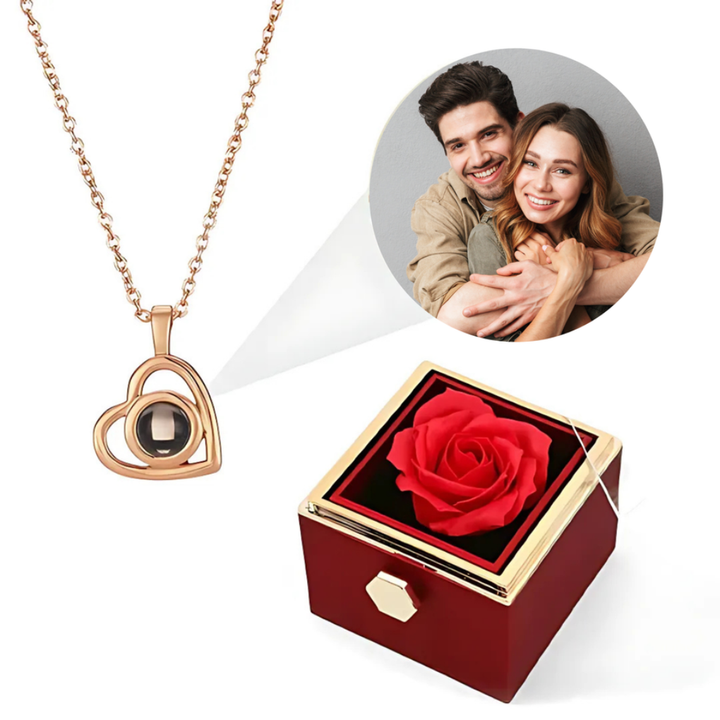 Eternal Rose Gift Box with Heart Photo Projection Necklace