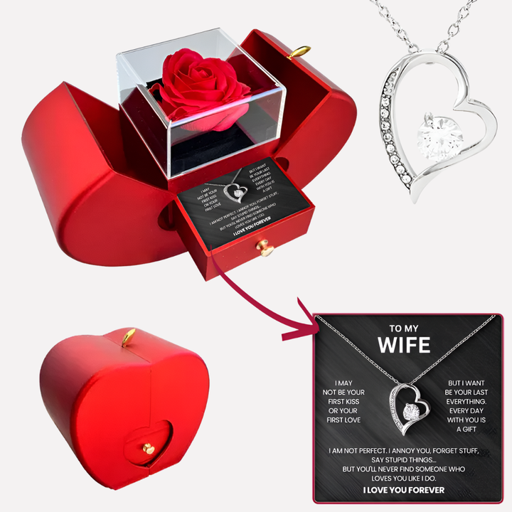 Eternal Rose Gift Box with Heart Necklace & Real Rose
