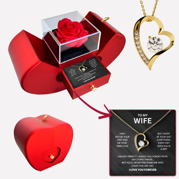 Eternal Rose Gift Box with Heart Necklace & Real Rose