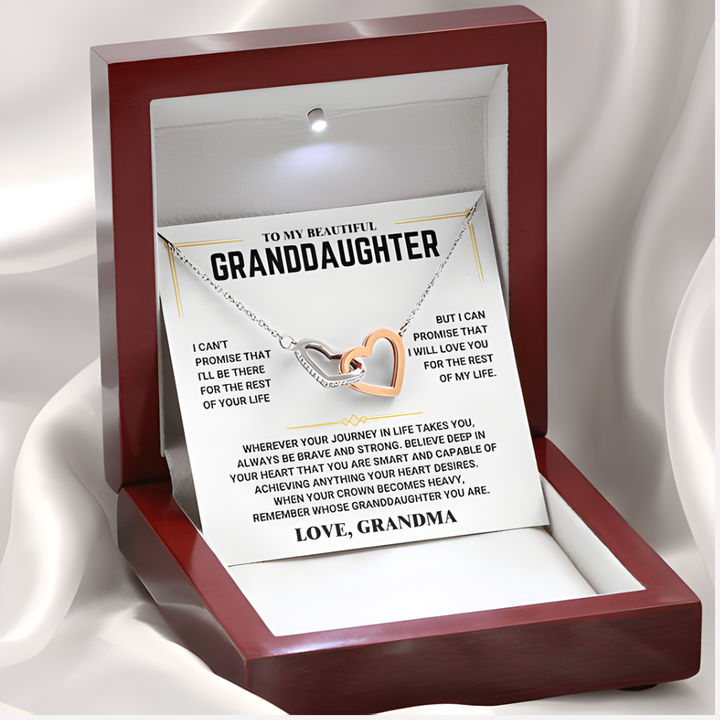 For Granddaughter – Interlocking Hearts Necklace (Love, Grandma)