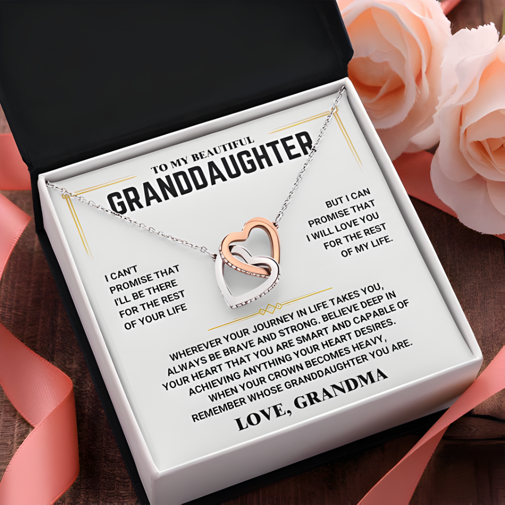 For Granddaughter – Interlocking Hearts Necklace (Love, Grandma)