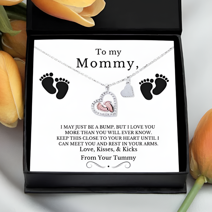 For Mummy Baby Feet Heart Pendant Necklace