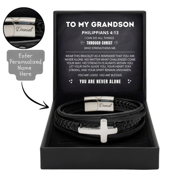 For Grandson – You Are Never Alone Personalized Eternal Guardian Faith Bracelet