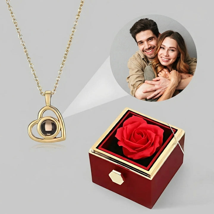 Eternal Rose Gift Box with Heart Photo Projection Necklace