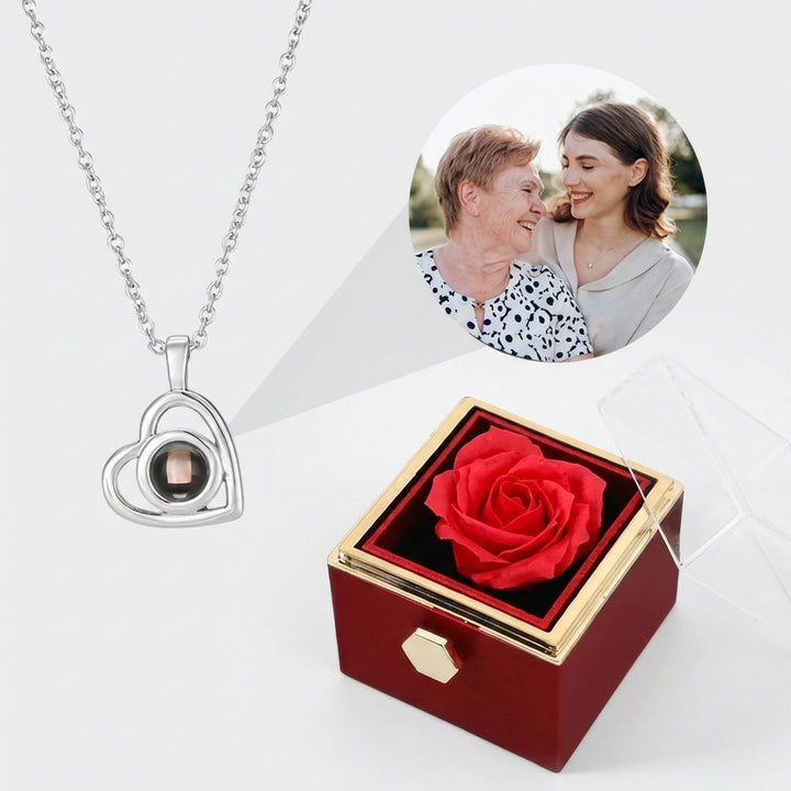 Eternal Rose Gift Box with Heart Photo Projection Necklace