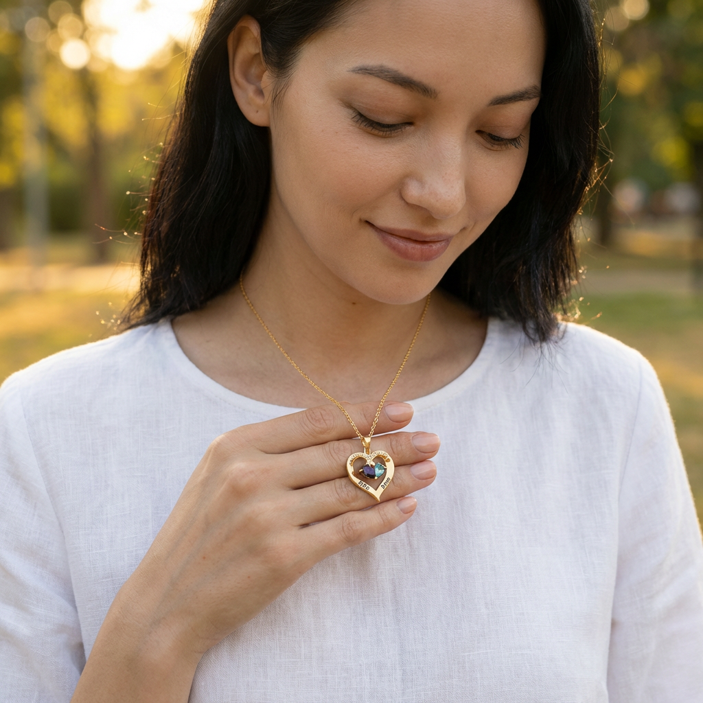 Birthstone Heart Necklace for Wife