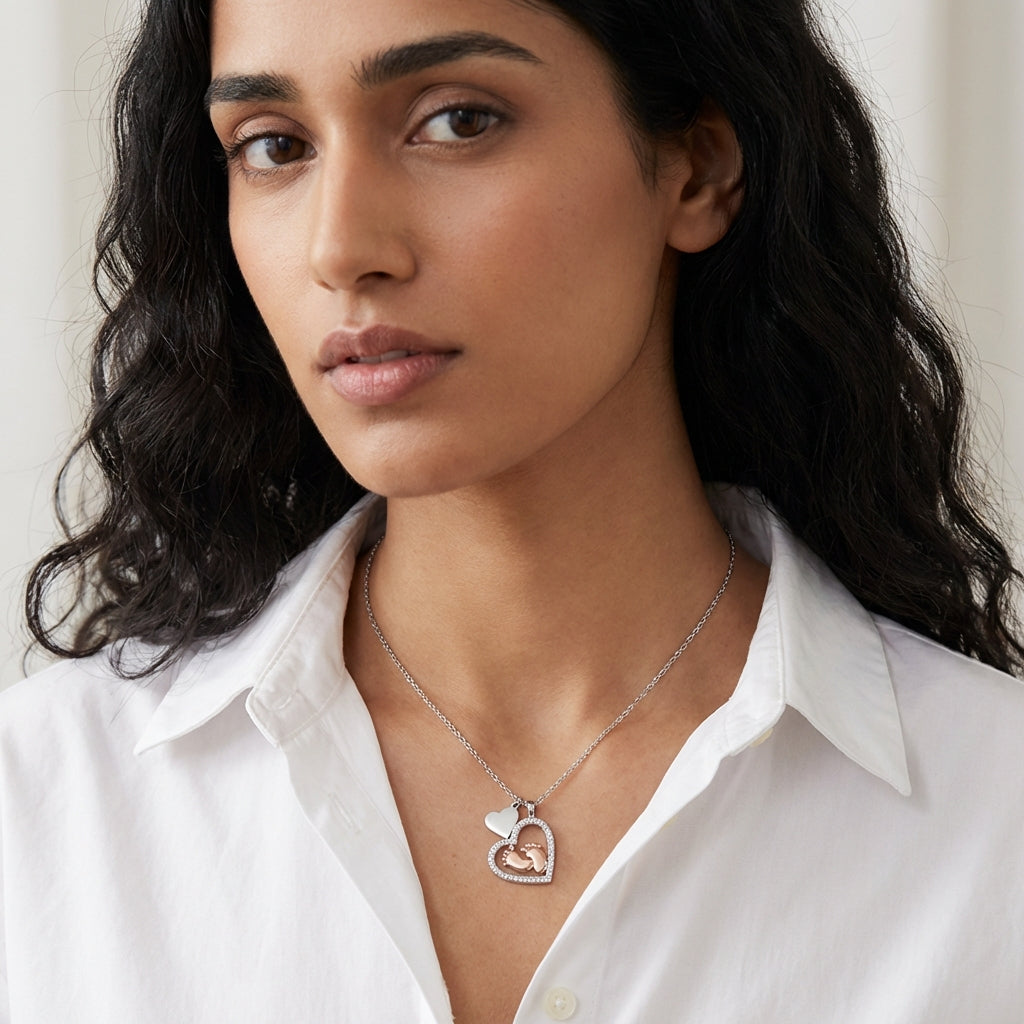 For Mummy Baby Feet Heart Pendant Necklace