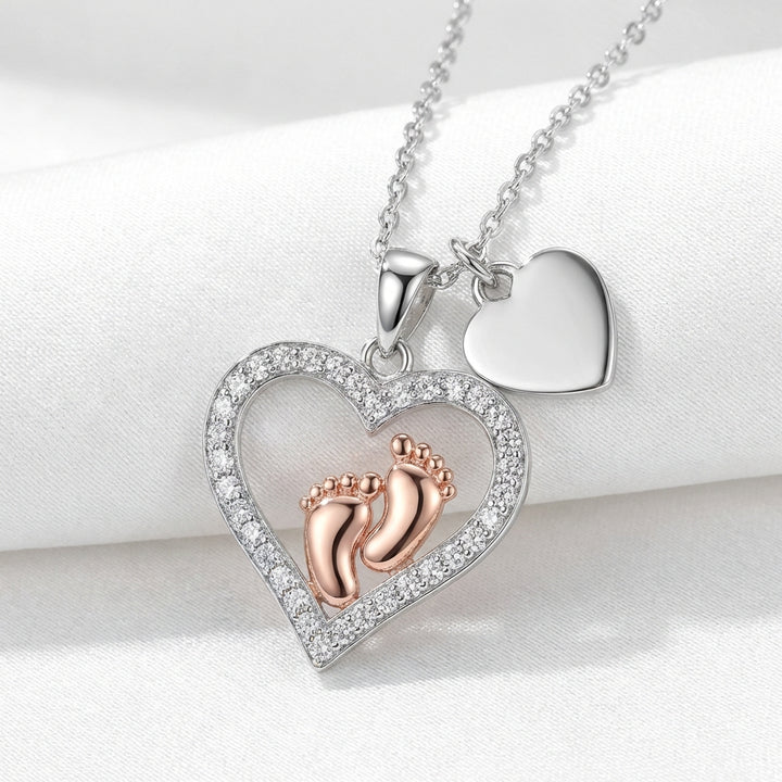 For Mummy Baby Feet Heart Pendant Necklace