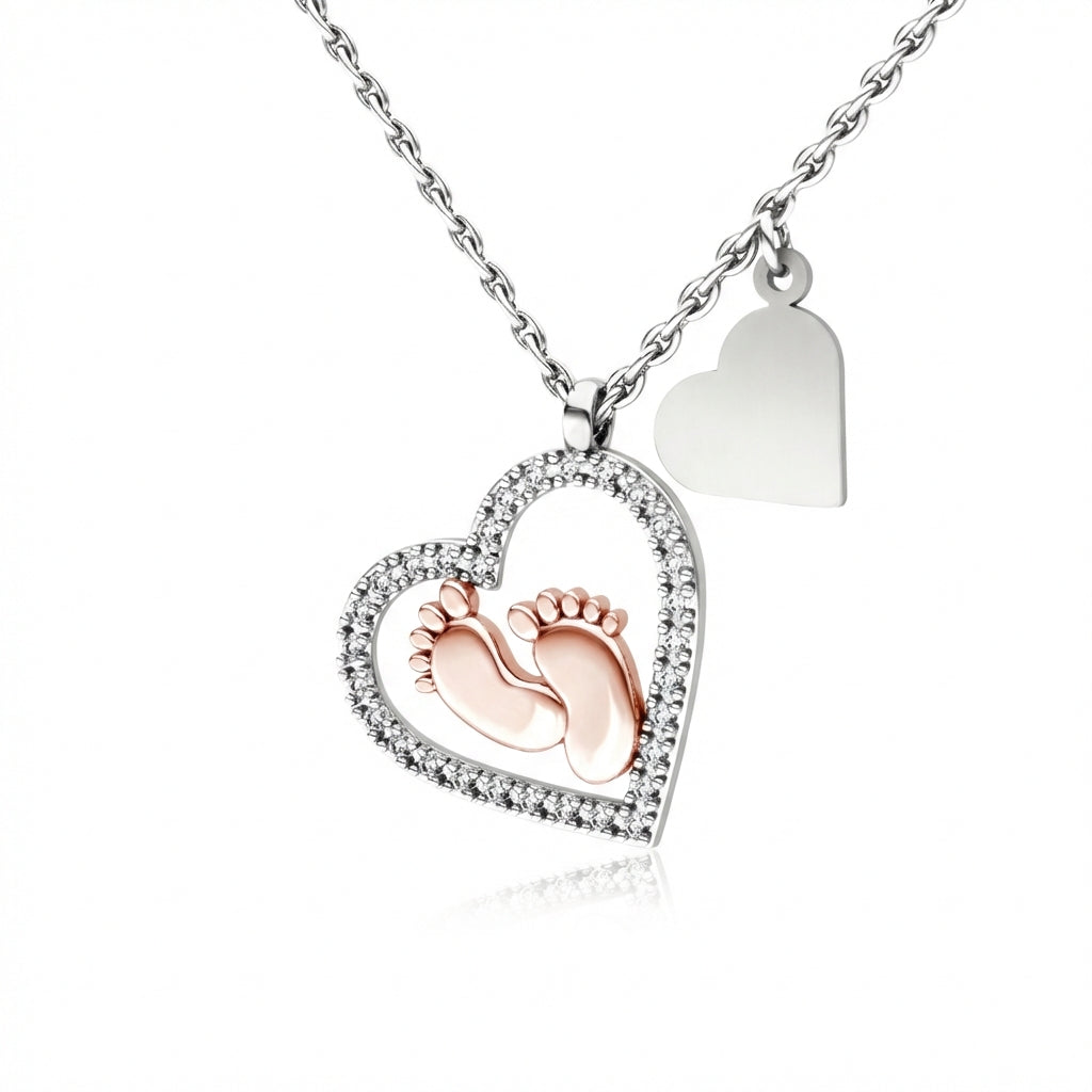 For Mummy Baby Feet Heart Pendant Necklace